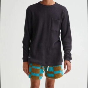 Urban Outfitters Sherpa Checkerboard Volley Shorts - turquoise/ khaki size M